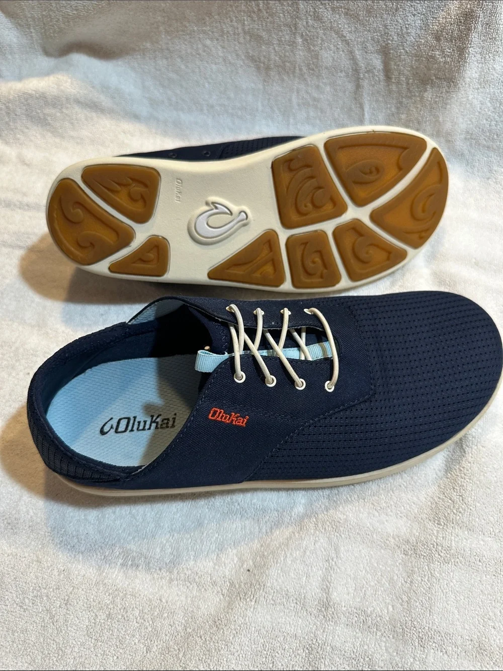 OluKai NOHEA MOKU Men’s Sz 9.5 D Coastal Blue Canvas/Mesh Nautical SlipOn Shoes